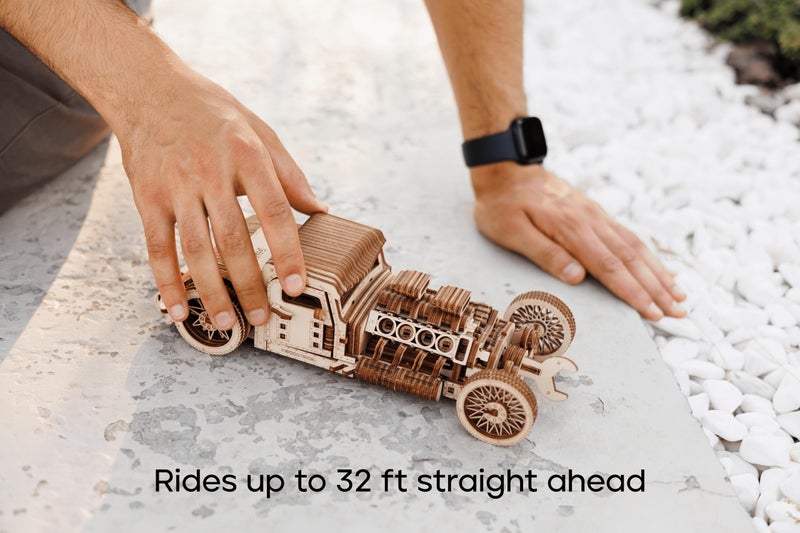Wood Trick Hot Rod Wooden Model Car Kit to Build - Rides up to 32 feet - Detailed - 3D Wooden Puzzles for Adults to Build - Engineering DIY Mechanical Wood Model Kits for Adults - Image 2